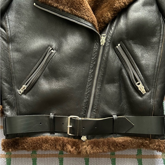 Acne Studios Velocite Women's Black Leather and Brown Shearling Jacket - Picture 4 of 13